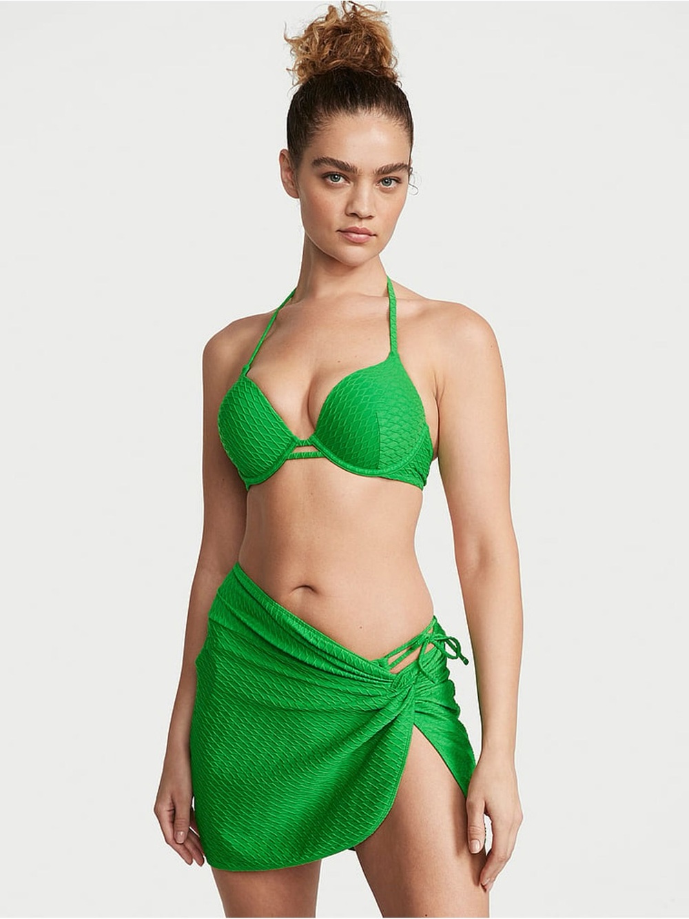 NWT Victoria Secret Green Add 2 Cups Push Up Bikini Cheeky Swim Bottoms